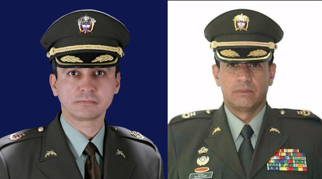 Coronel Ramiro Riveros, comandante saliente de Policía Antioquia. Coronel Wilson Snehider Pardo Salazar, nuevo comandante. Foto: CORTESÍA