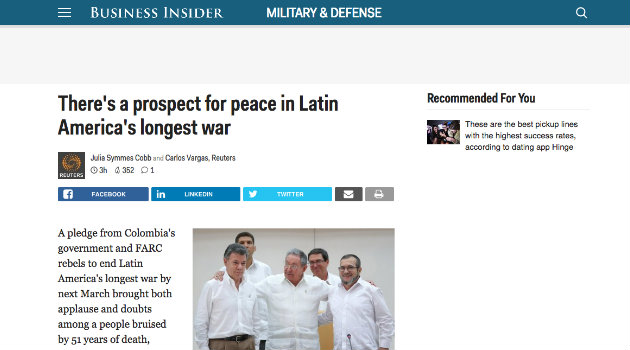 "Hay una perspectiva de paz en la guerra más larga de América Latina": Businnes Insider 