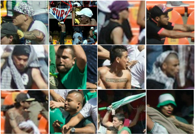 Este grupo de hinchas de Atlético Nacional fue desterrado del Estadio luego de cometer actos bandálicos durante el partido clásico ante Independiente Medellín. Fotos: Alcaldía de Medellín